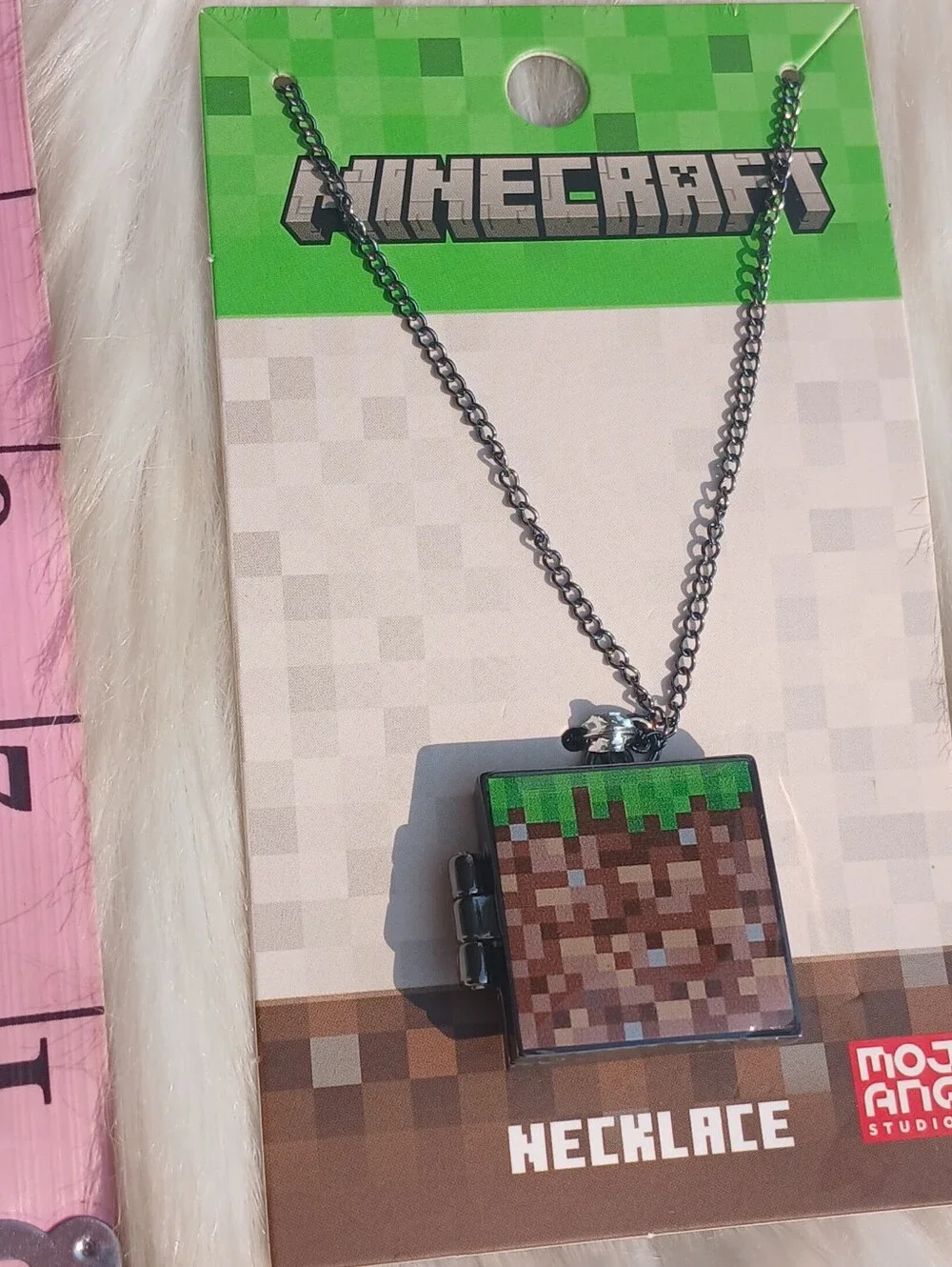 NEW NWT Minecraft Locket Necklace Gamer Jewelry Enderman Bumble Bees Grass Block